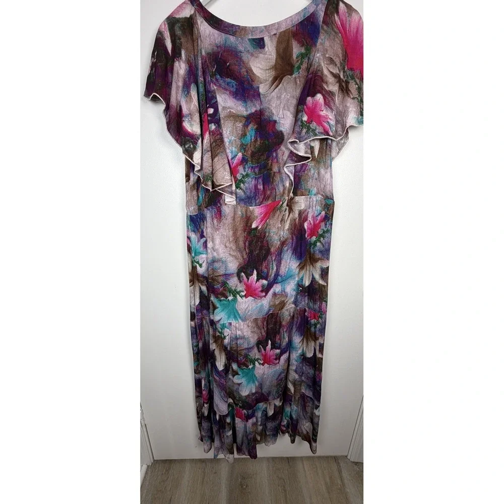 Soft Surroundings Size Medium Italian Dreams Purple Botanical Tiered Maxi Dress